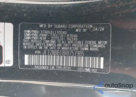 2024 Toyota Gr86 из США, поврежденный, VIN JF1ZNBB18R8757985